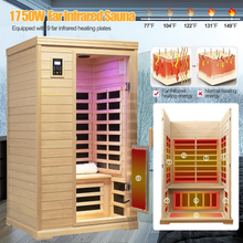 Salus Heat Low EMF Indoor Sauna, Infrared Sauna for Home, 2 Person Infrared Sauna, Canadian Hemlock, 9 Low EMF Heaters, 2 Chromotherapy Lights, 2 Bluetooth Speakers, 1 LED Reading Lamp, 1750W