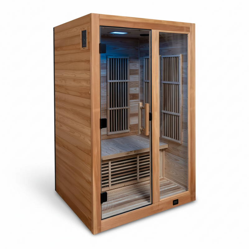 Backyard Discovery Rylan 2-Person Cedar Wood Indoor Infrared Sauna with Red Light Therapy and Chromotherapy